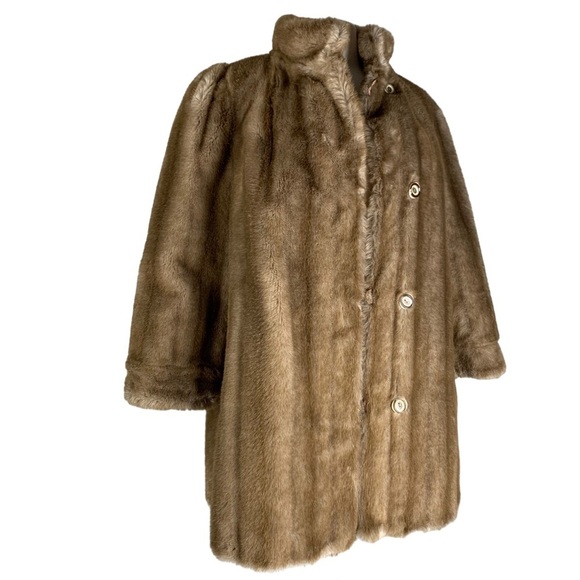 Hand Crafted Gorgeous Brown Faux Fur Size Medium Reversible? Pockets Puff Sleeve - Picture 1 of 10